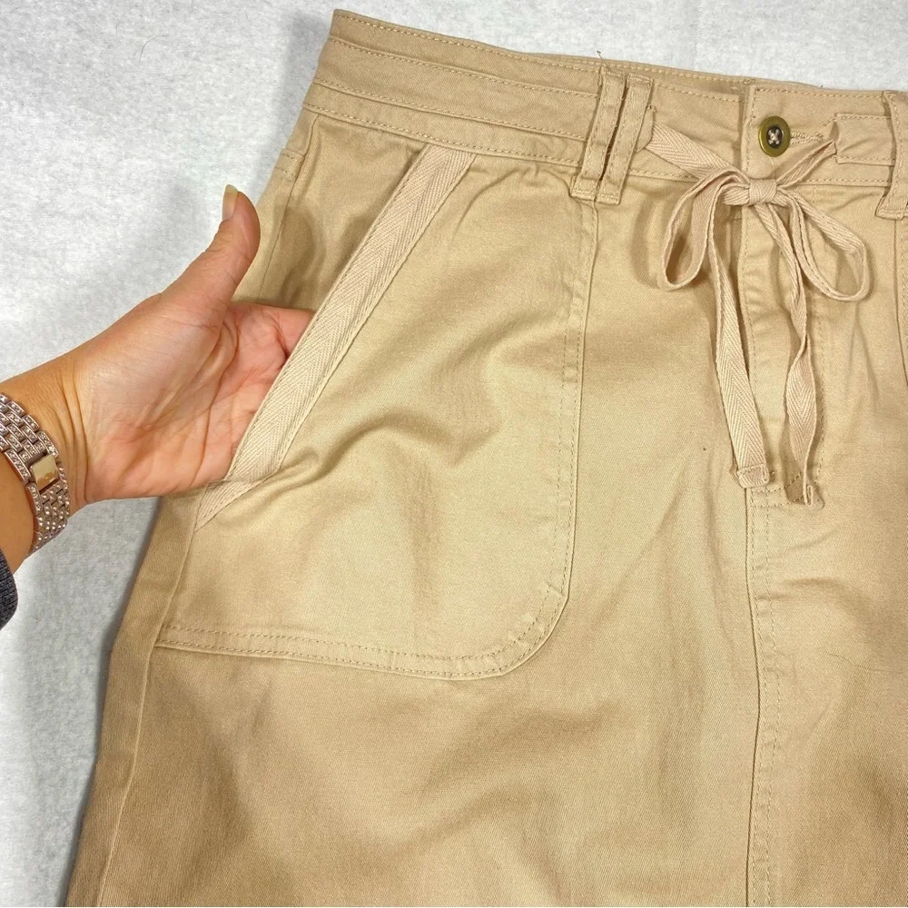 Falls Creek Midi Skirt Women's M Beige Tie Waist Pockets Split Hem Casual Boho